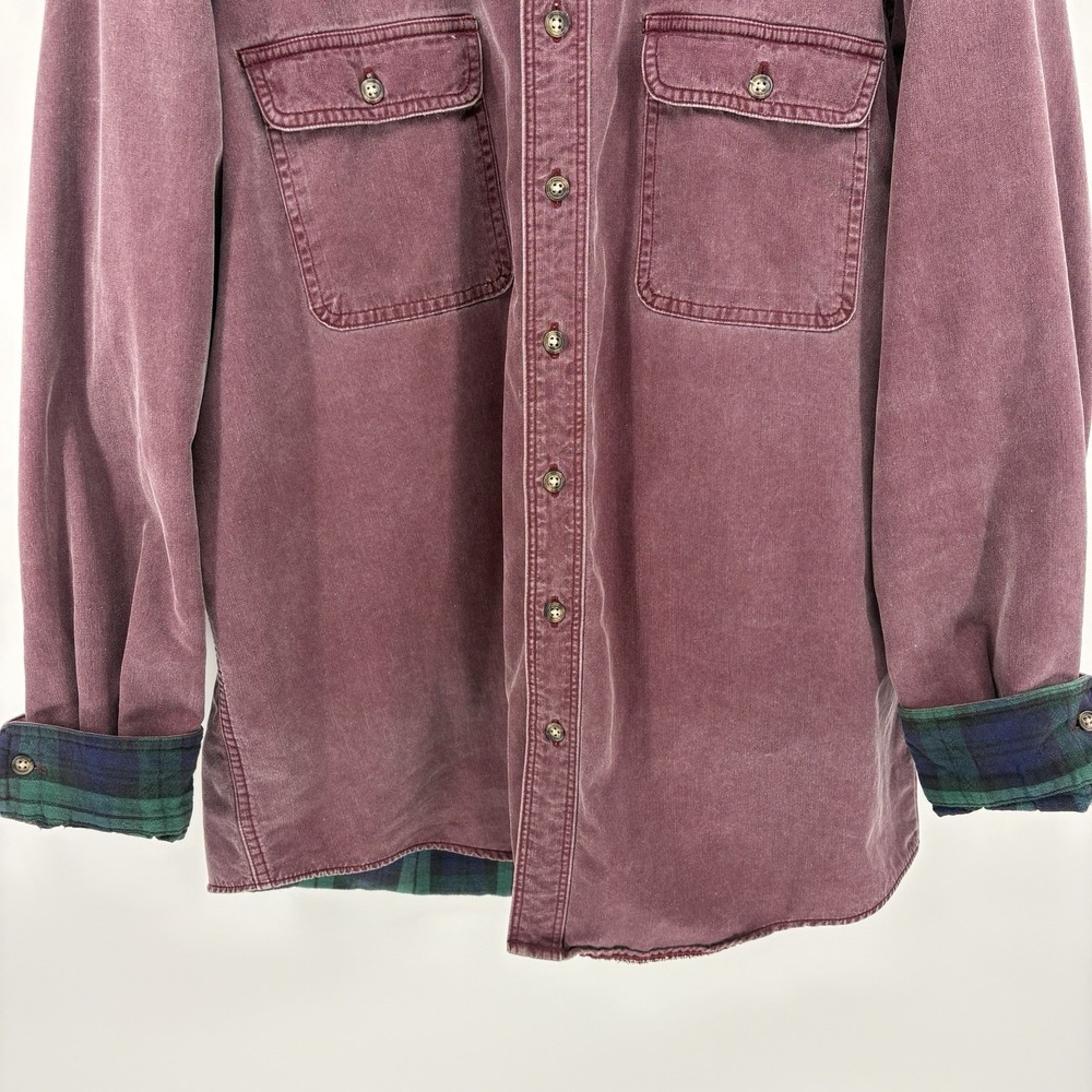 Vtg LL Bean Hurricane Shirt Maroon Canvas Flannel Plaid Lined Men Large Tall - Picture 5 of 10